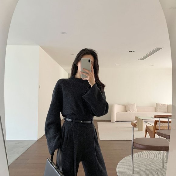 CHICJOC Women 100% Cashmere Knit Loose-Fit Sweater in dark grey size 36 - Picture 12 of 15